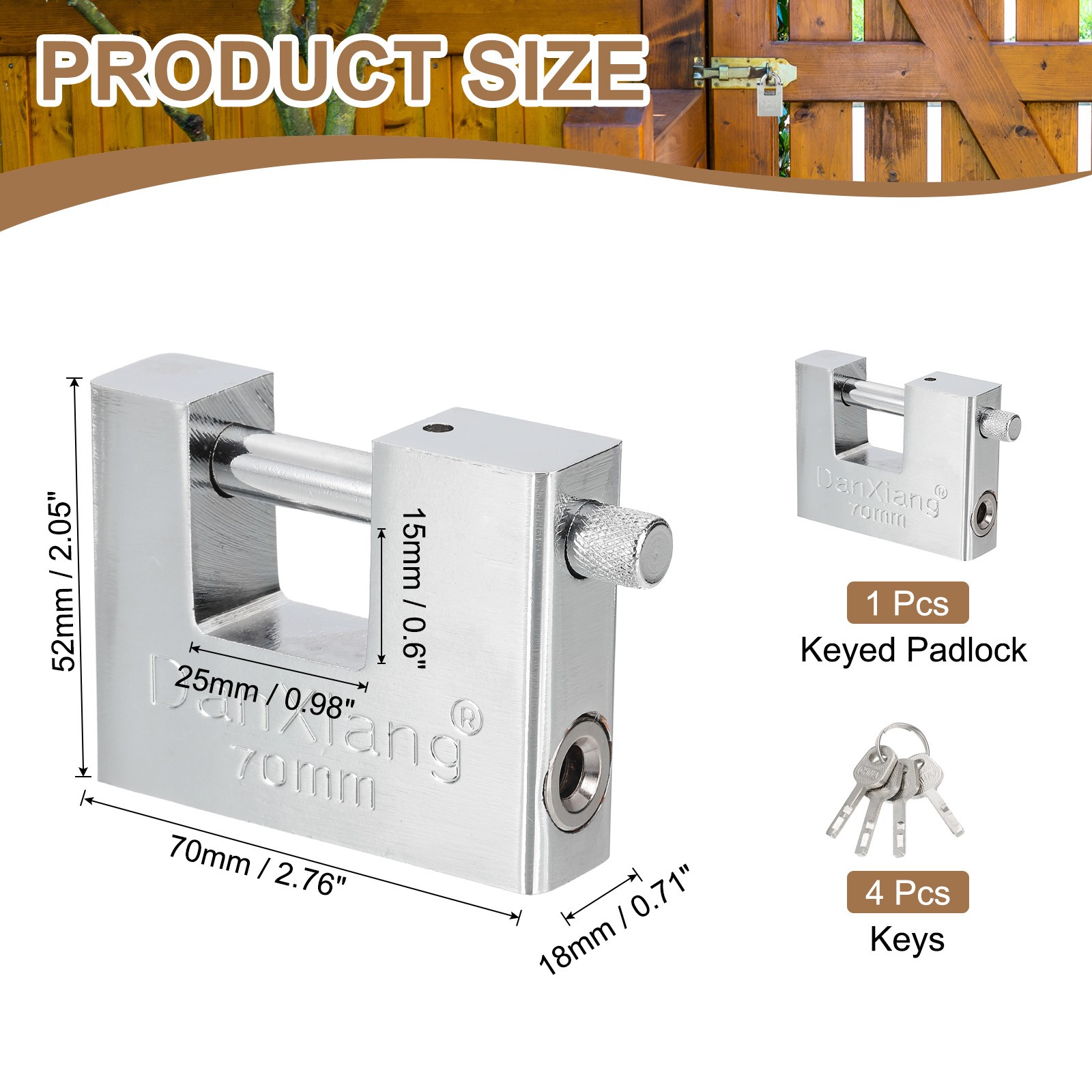 2.8" High Security Padlock Steel D-Shaped Heavy Duty Locks with 4 Keys