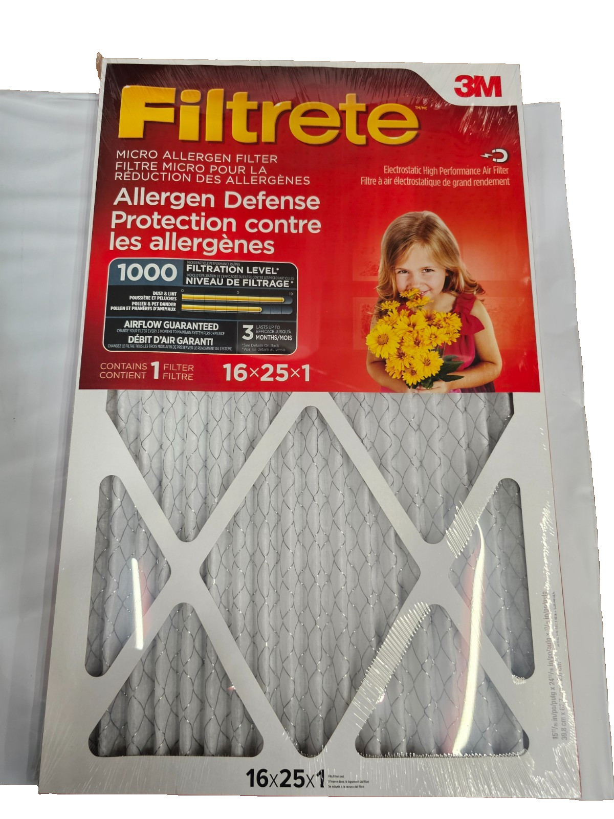 3M Filtrete 16x25x1 Air Filter - Allergen Defense MPR1000 MERV 11 AC Furnace