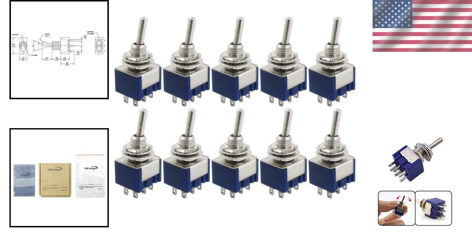 Brand New 10pcs AC 125V 6A Toggle Switch - Plastic Black