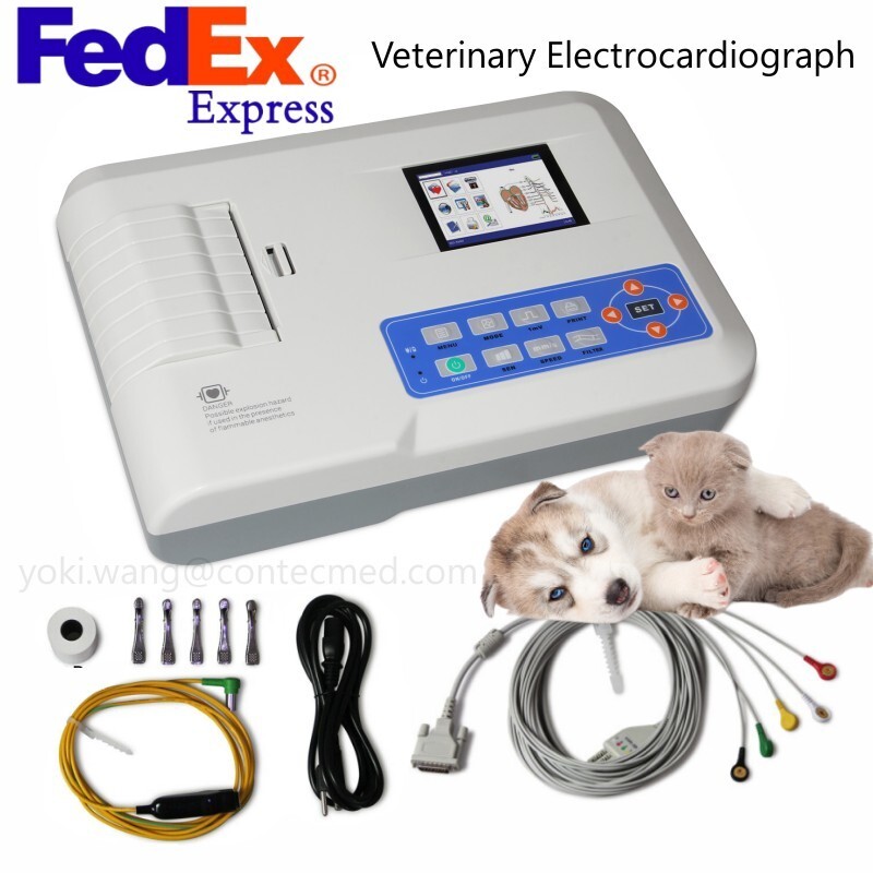 ECG300G-VET Electrocardiograph 3 Channel 5 Lead EKG Animal EKG Machine, Printer