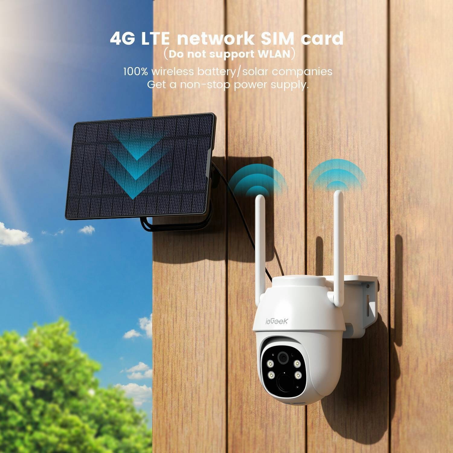 4G LTE Cellular Outdoor Wireless PTZ Security Camera Solar Battery CCTV