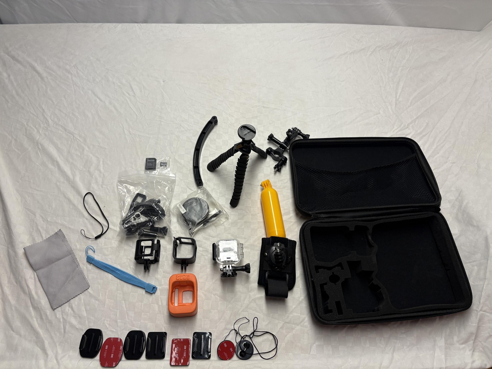 GoPro Action Camera Accessory Lot Case Mounts Floaty SD Cards Adhesive Tripod Ki