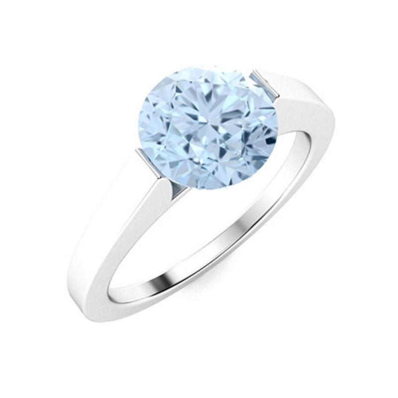 Solitaire 5MM Round Shape Aquamarine 925 Sterling Silver Wedding Ring  For Women