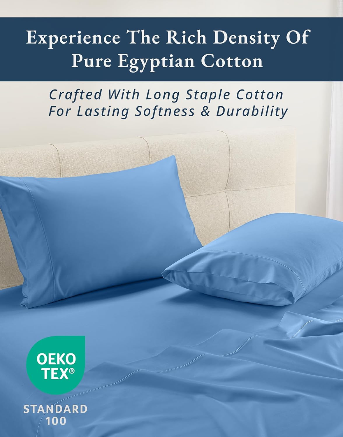 Egyptian Cotton King Bed Sheets - Soft, Cooling, Sateen Weave - Blue Jasper