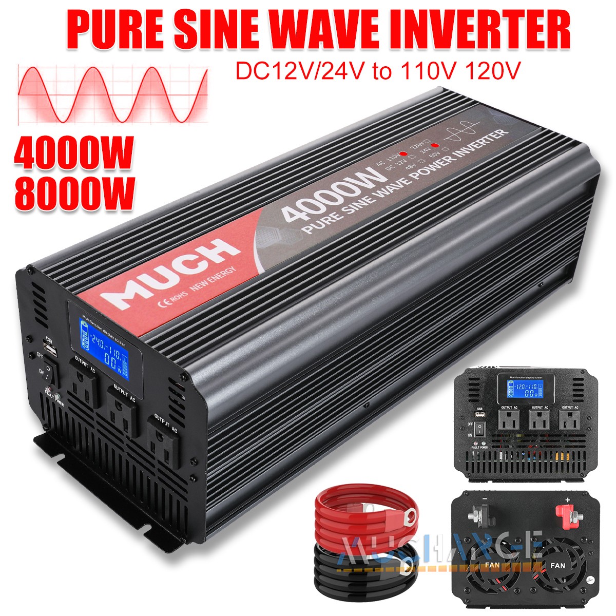 For Outdoor Camping Car Inverter 1500W 3000 4000 Watt 12V 24V dc to 110V ac RV