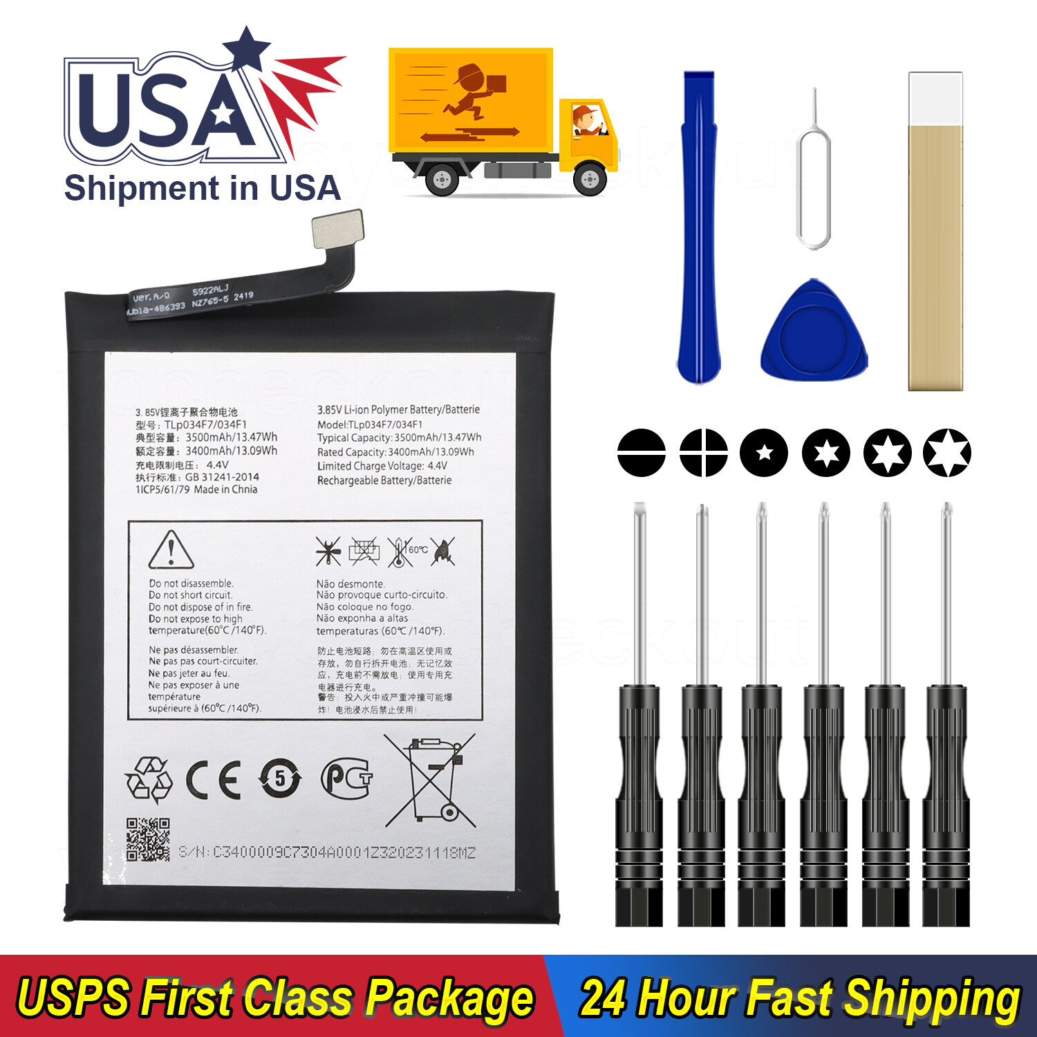 Battery TLp034F1 TLp034F7  For TCL T-Mobile Revvl 4 5007W AL5007W Tool USA