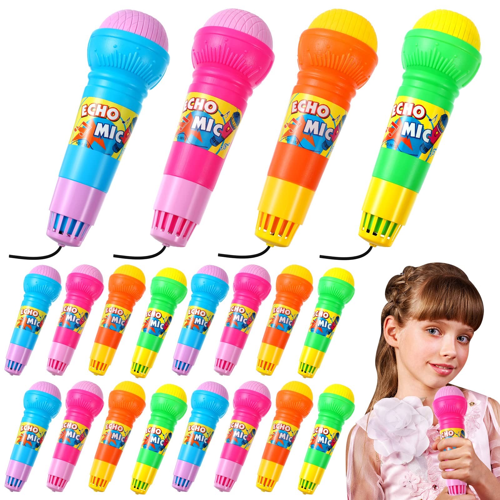 Woanger 20 Pcs Echo Microphone Toy for Kids - Bulk Fun Voice Amplifier (4 Colors