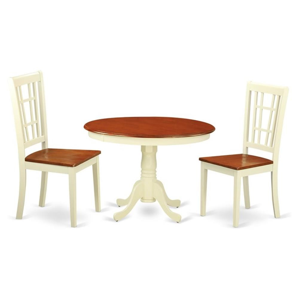 East West Furniture Hartland 3-piece Dining Set with Wood Chairs in Cherry