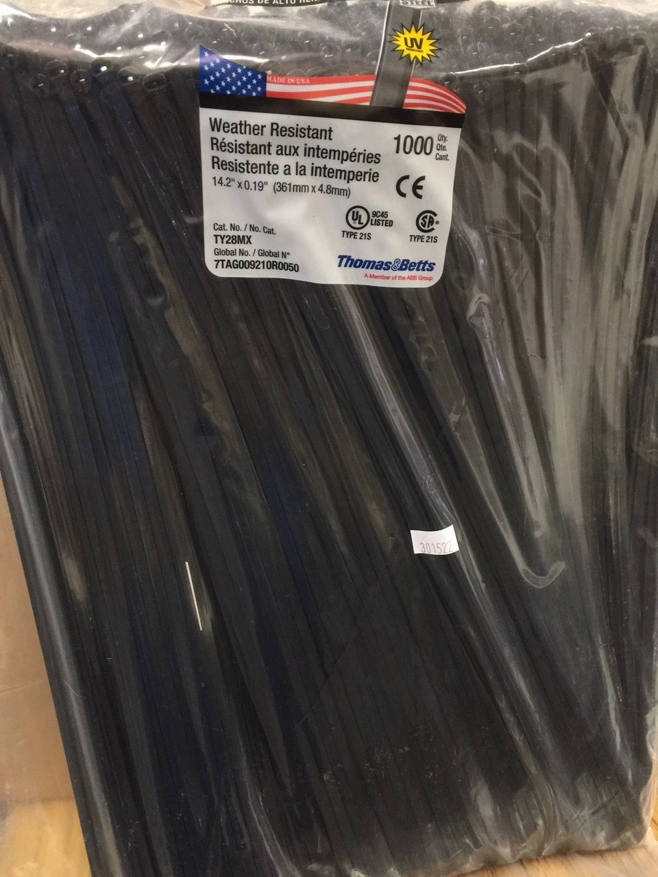 TY28MX - 1000 pack CABLE TIE 50LB 14.2IN UV BLACK NYLON