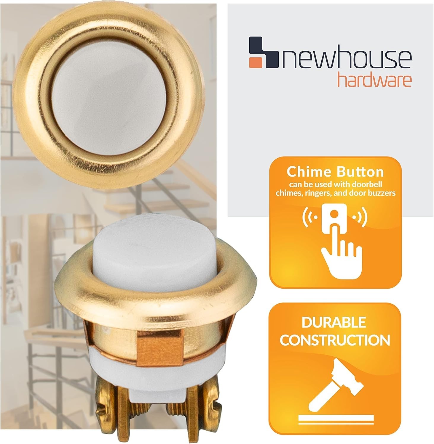 Sophisticated Unlighted Brass Doorbell Button - Durable Wired Style, 1-Pack