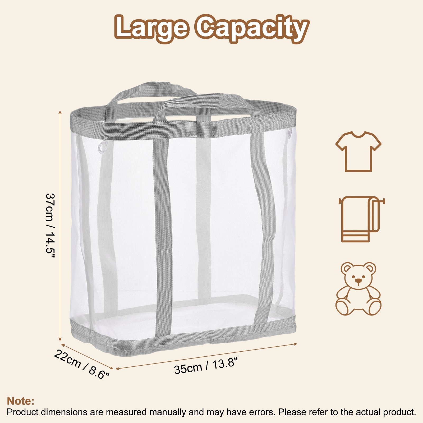 Collapsible Basket Mesh Hamper with Handles Foldable Bag Grey Large