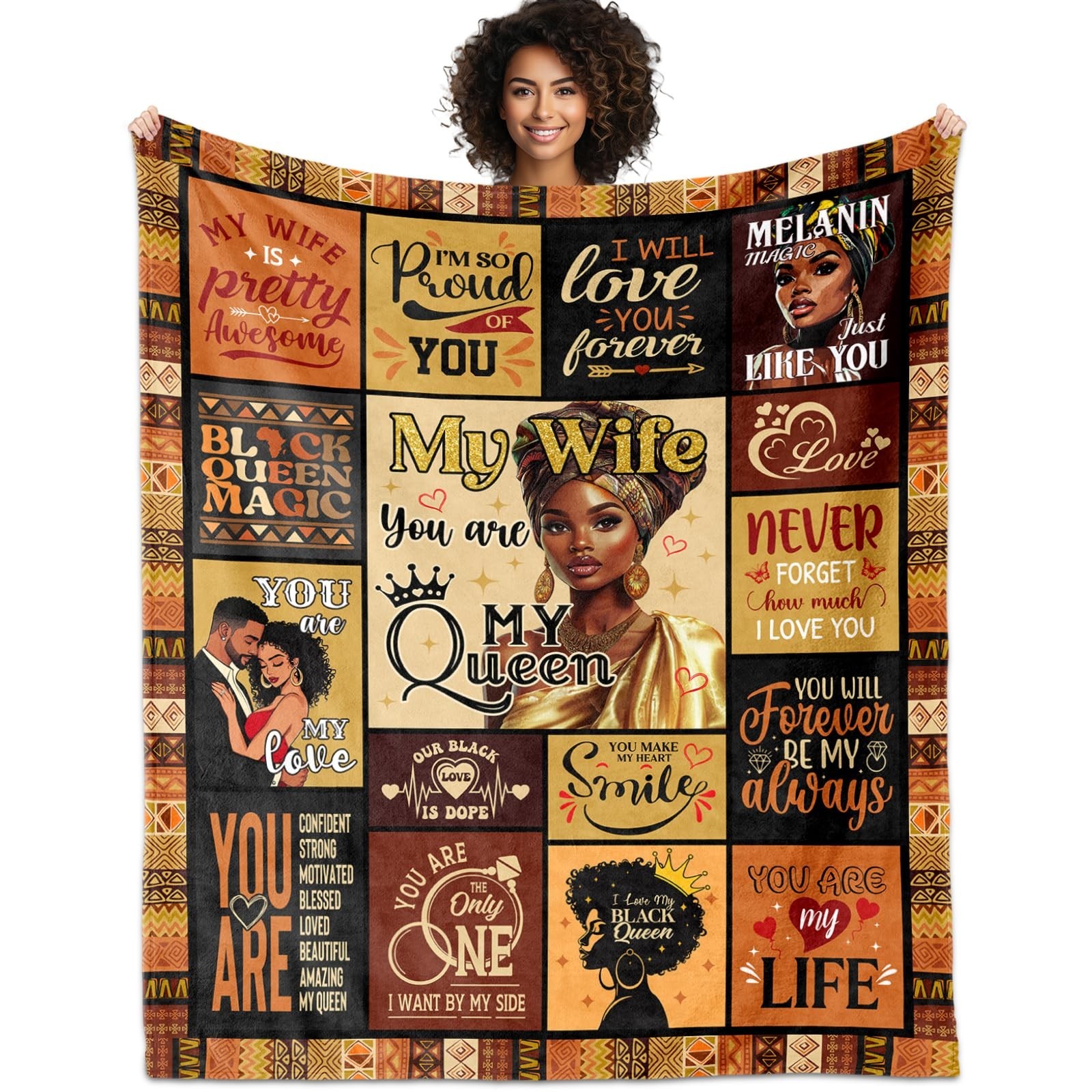 African American Gifts for Wife from Husband Blanket 60"X50", Dope Black Wife...