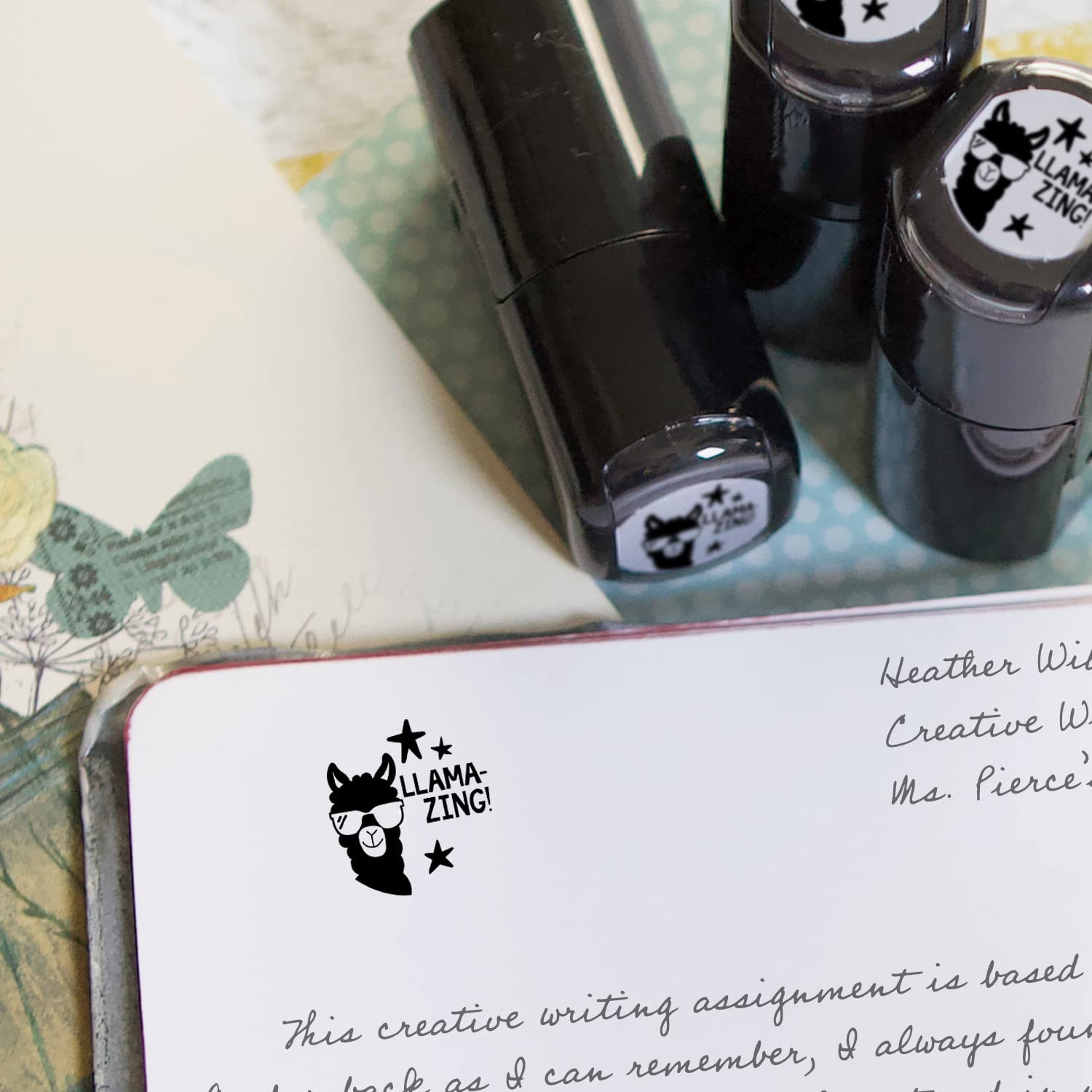 Teacher Reward Stamp, Llama Self Inking, Planner, Black