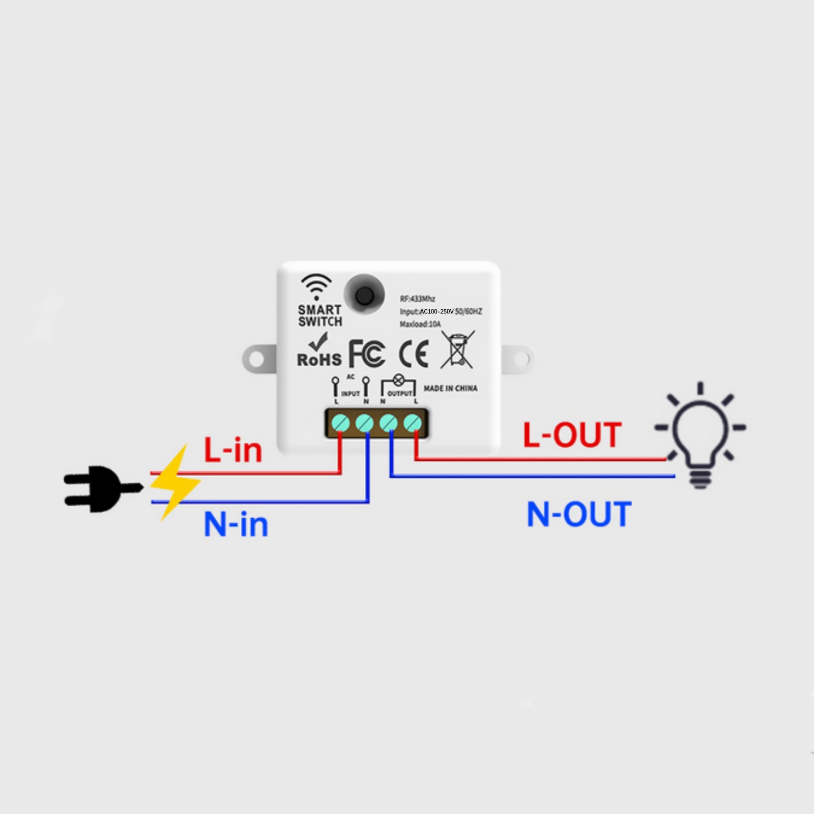 1Set 433MHz Wireless Remote Control Switch Intelligent Lamps Receiver