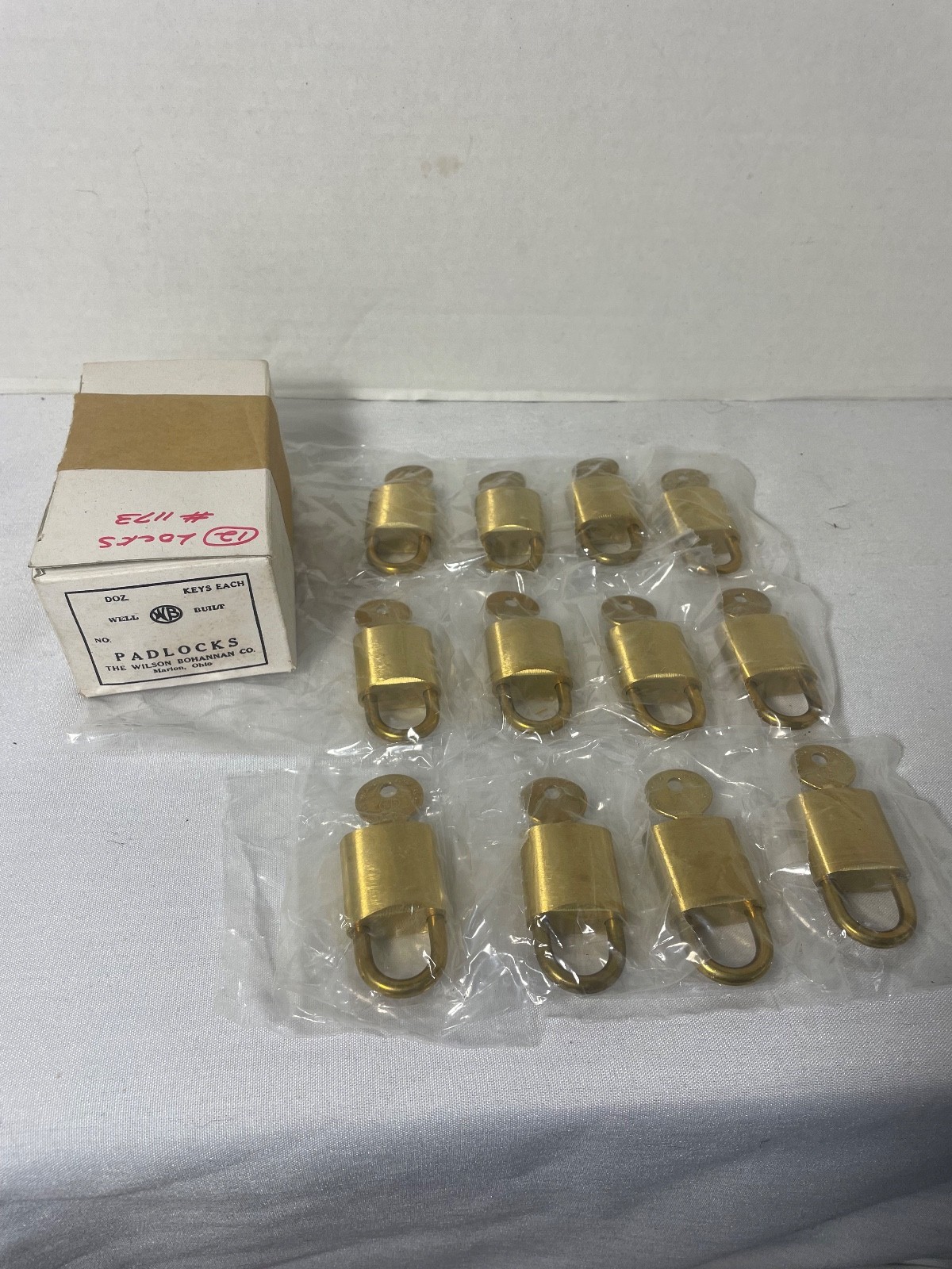 VTG NOS 12 WILSON BOHANNAN  SOLID BRASS PADLOCKS All KEYED ALIKE