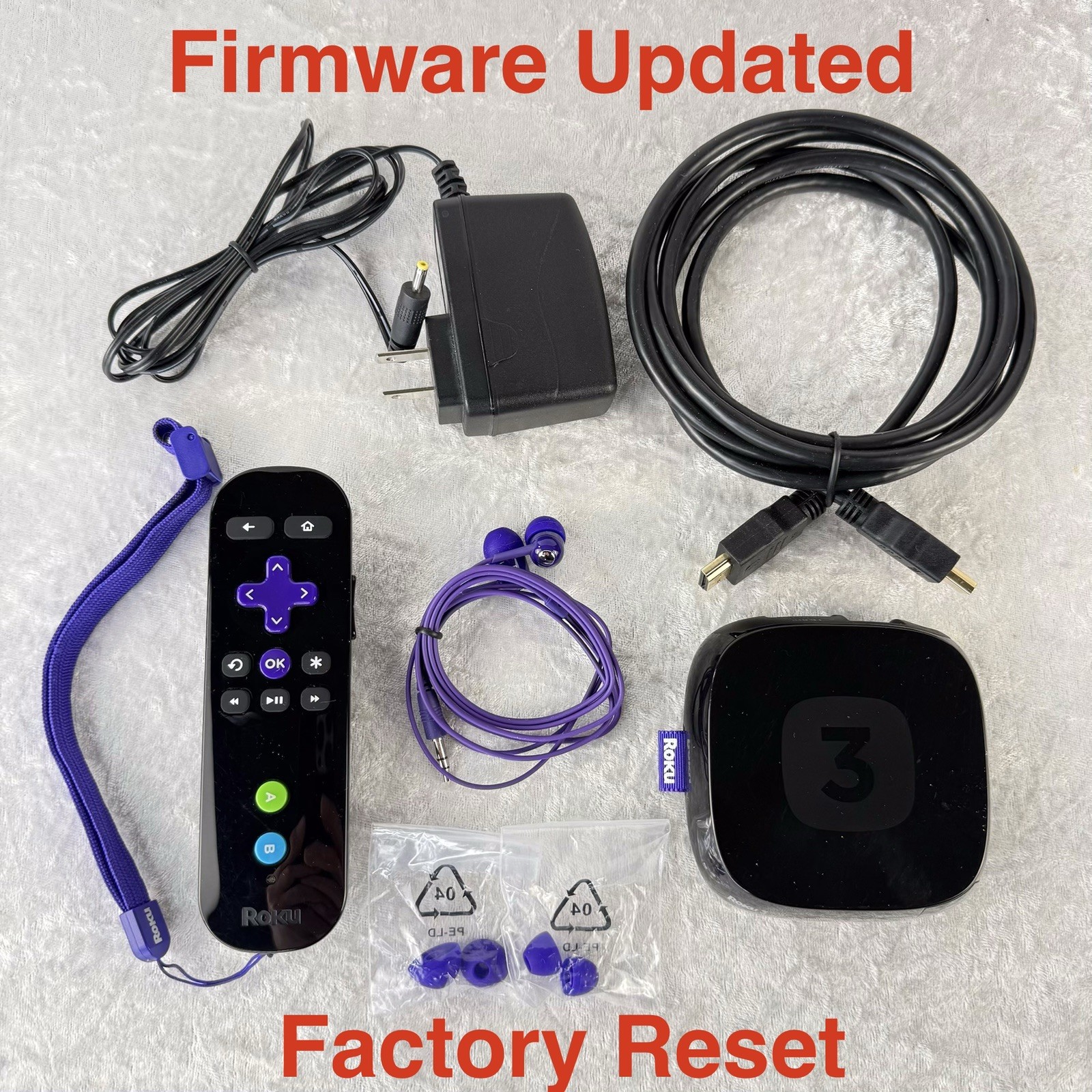 Roku 3 4200X Media Streamer OEM Remote Power HDMI Earbuds Factory Reset Tested