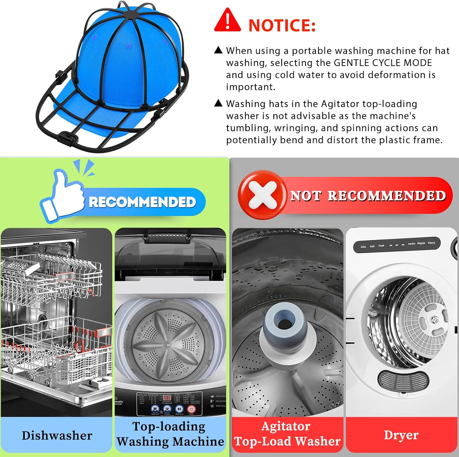 Eiito Hat Washer for Washing Machine - Cleaner for Baseball Caps, Say Goodbye to