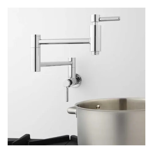 SIGNATURE HARDWARE Contemporary Retractable Wall-Mount Pot Filler Faucet- BN