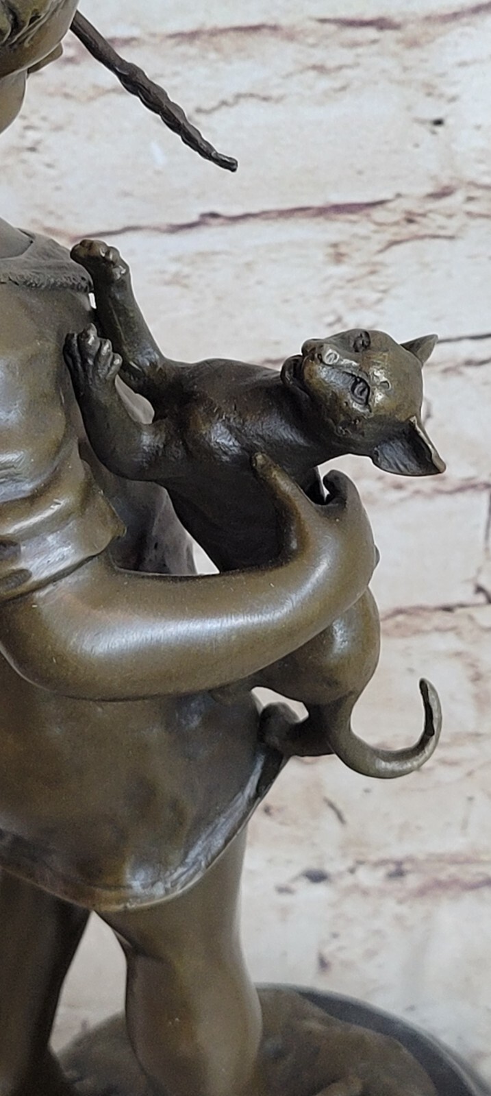 Bronze Sculpture Hello Kitty Cat Love Sweet Girl With Smile Marble Base Figure