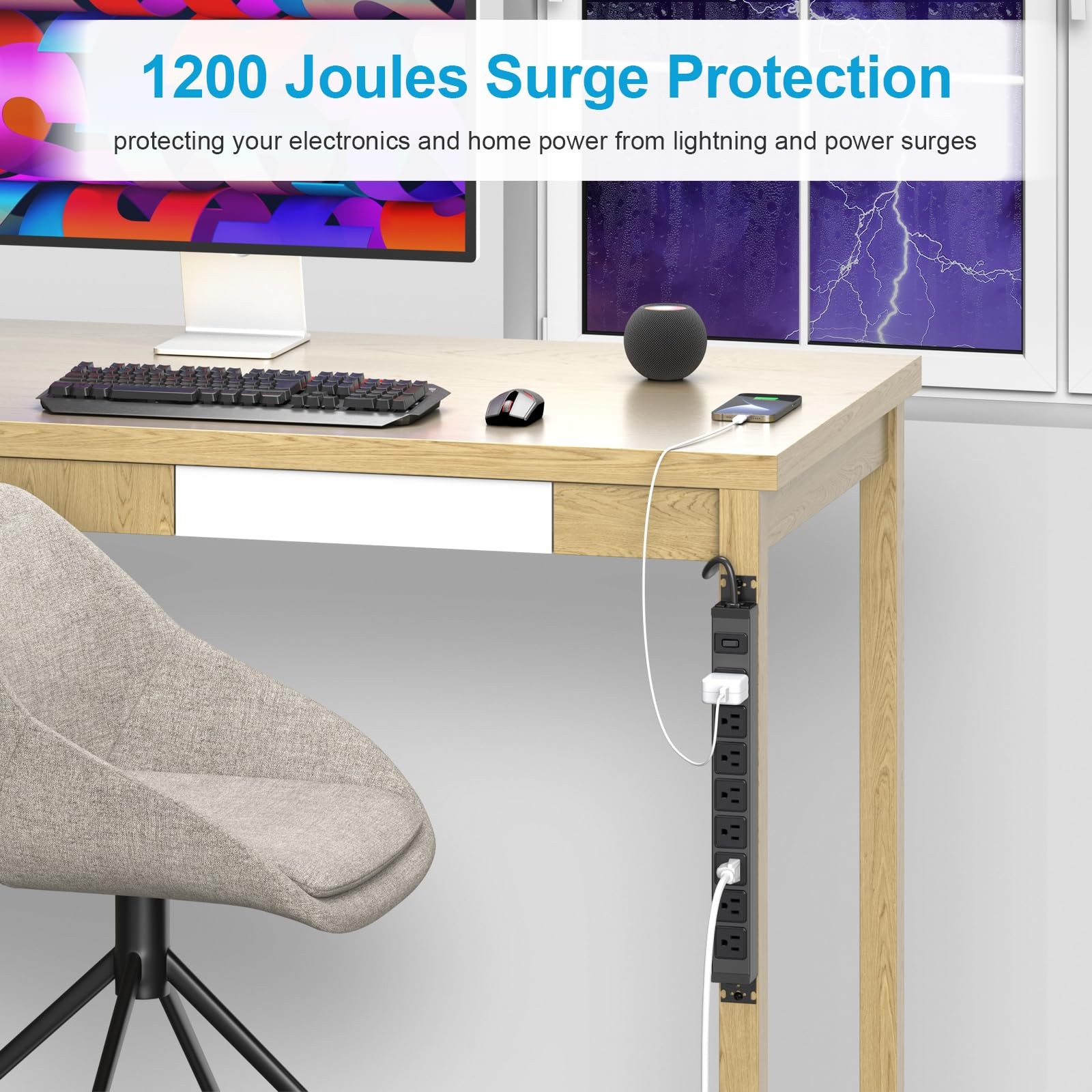 Metal 360° Rotating Mountable Power Strip, 8 Outlet Gaming Table Mounted Long...