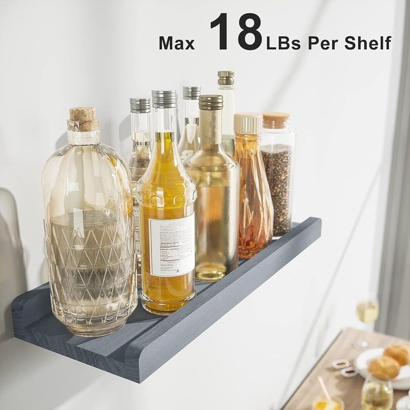 Rustic Floating Wooden Wall Shelves W/ Protective Ledge Easy Install Home Decor
