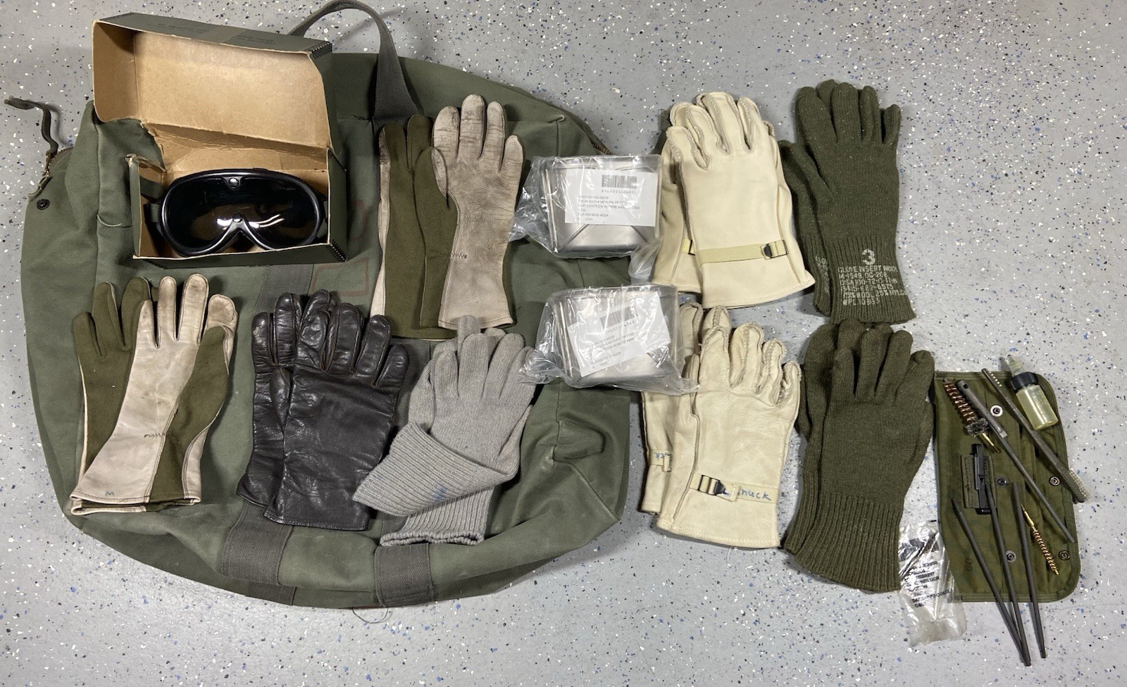 Vintage Military Gear Lot - Vietnam, 80’s, 90’s-Gloves, Goggles, Bag And More