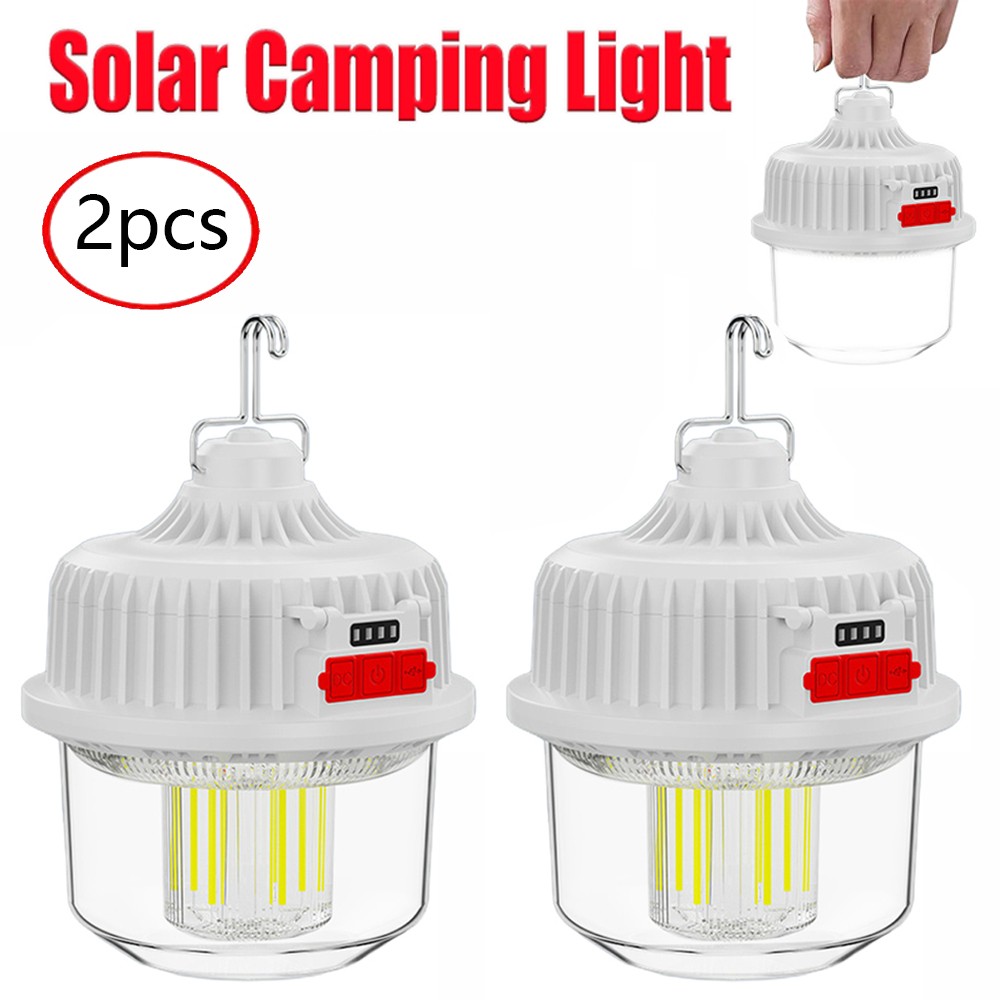 2pcs Solar Portable Rechargeable LED Camping Lantern Flashlight Lamp Power Bank