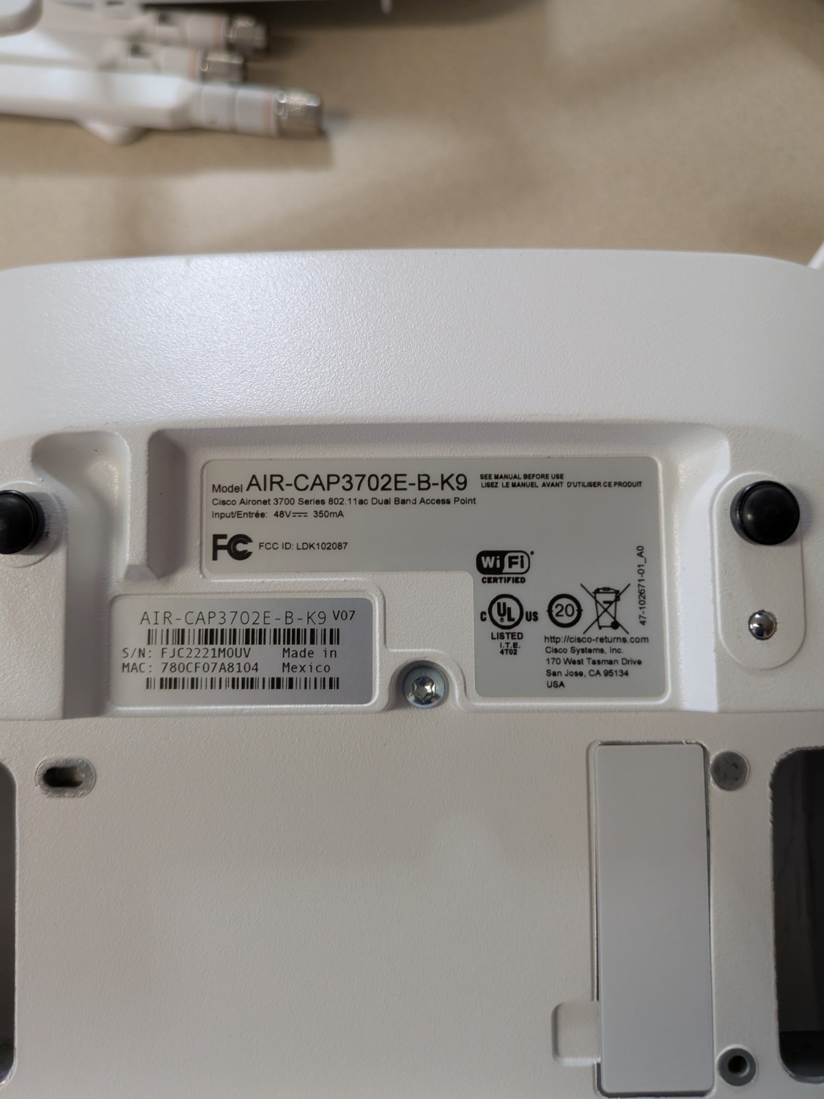 Cisco AIR-CAP3702E-B-K9 Aironet 3702P Wireless Access Point