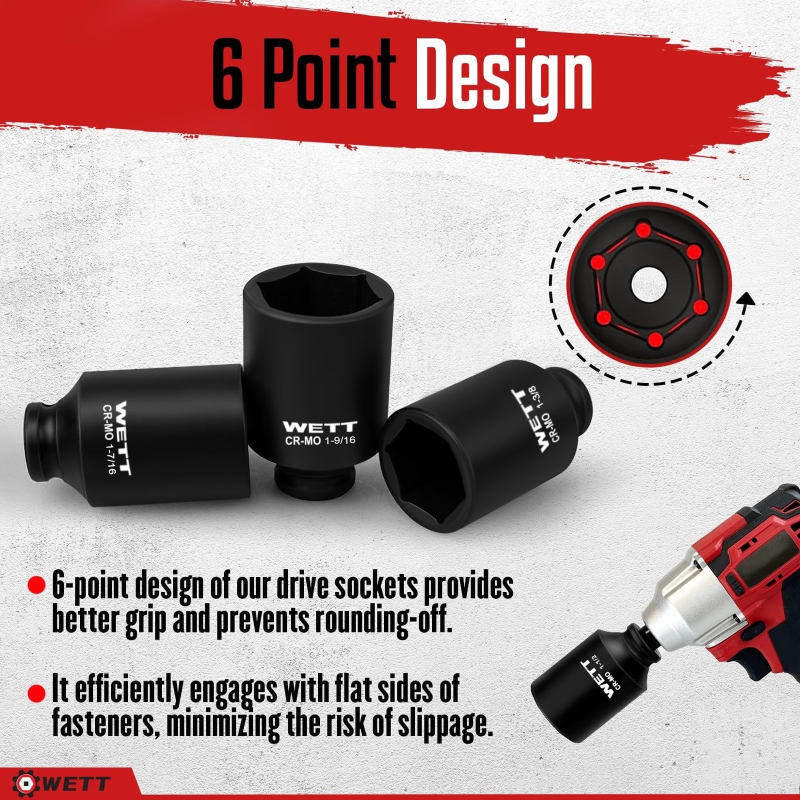 WETT 1/2" Drive Deep Large Impact Socket Set, 8-Piece Spindle Axle Nut Large ...