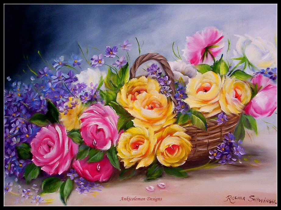 Chart Needlework Embroidery - Counted Cross Stitch Patterns - Basket of Flowers
