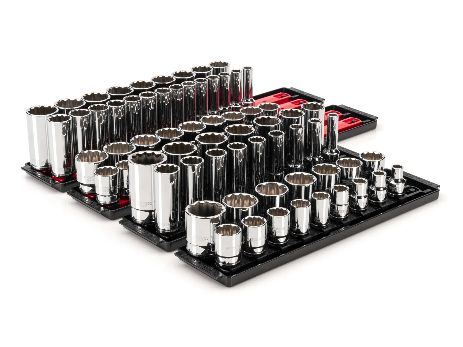 1/2 Inch Drive 12-Point Socket Set with Rails and Trays, 78-Piece