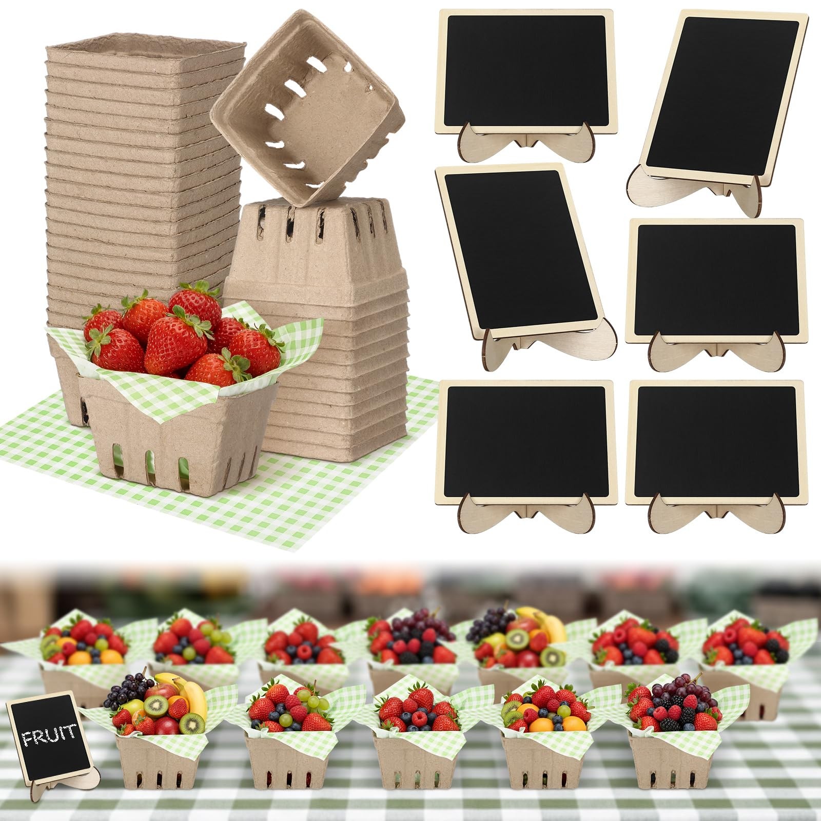 Lerheedi 24 Set Farmer Market Decoration Natural Pulp Fiber Berry Basket with...
