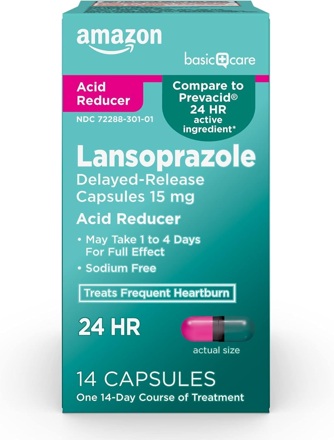 Amazon Basic Care Lansoprazole 15 mg Acid Reducer 14 ct Compare to Prevacid 24HR