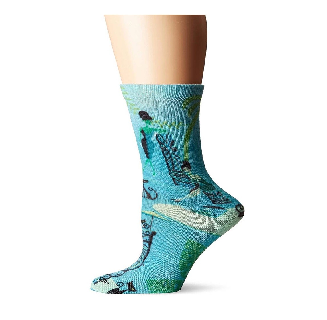 K. Bell SHAG Conga Ladies 360 Print Crew Socks, Teal, Size 4-10, 1 Pair