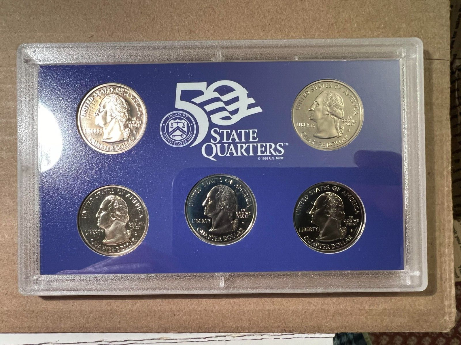2001 S State Qtrs. Uncirculated Proof Set in US Mint Govt. Holders OGP 5 Coins