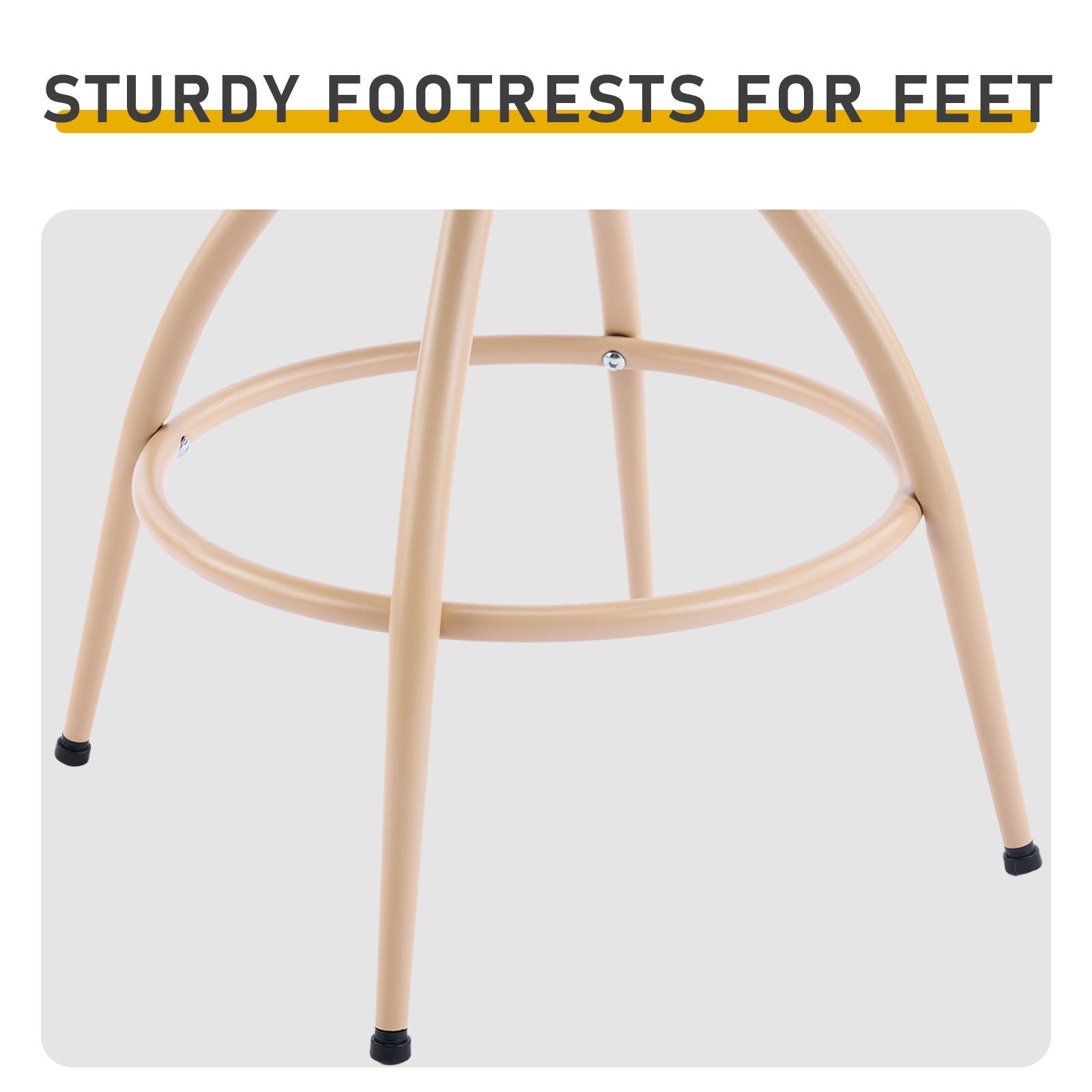 2 Pcs Blue Chenille Swivel Bar Stools with Khaki Powder-Coated Metal Legs