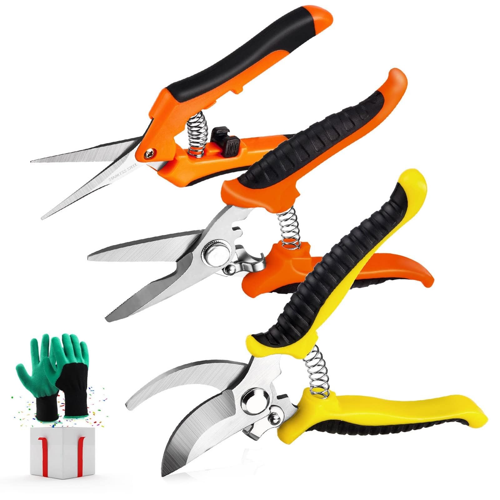 3 Pack Garden Pruning Shears Stainless Steel Blades Handheld Pruners Set Mix