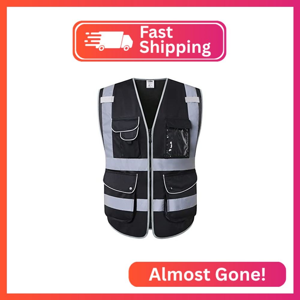 JKSafety Safety Vest for Men Women Reflective Hi Vis JK150 Black XXL