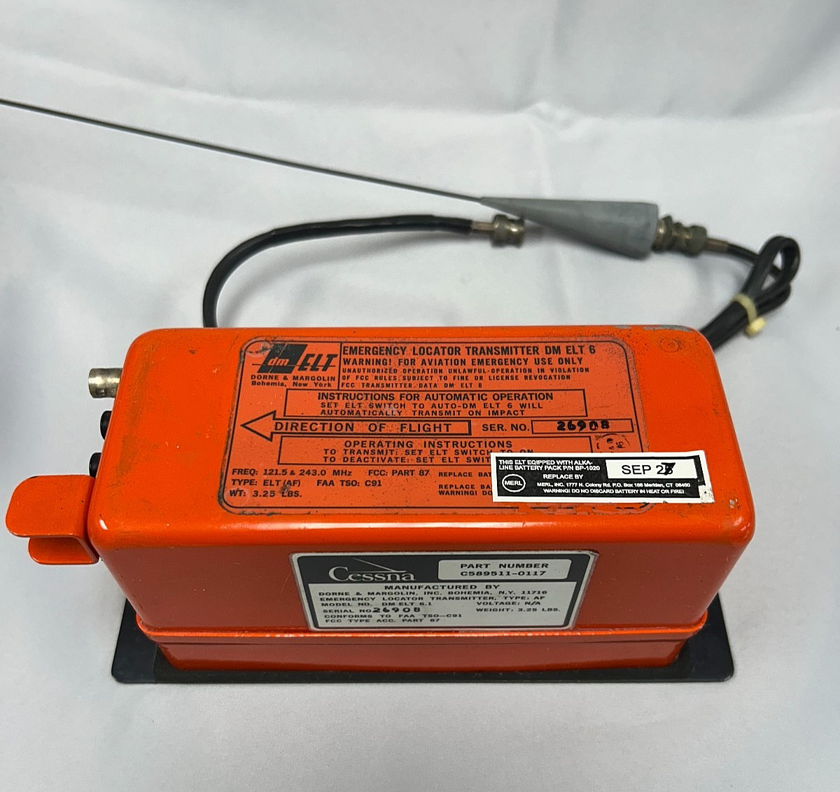 Dorne & Margolin Emergency DM ELT 6 with Antenna + Cable + GOOD BATTERY