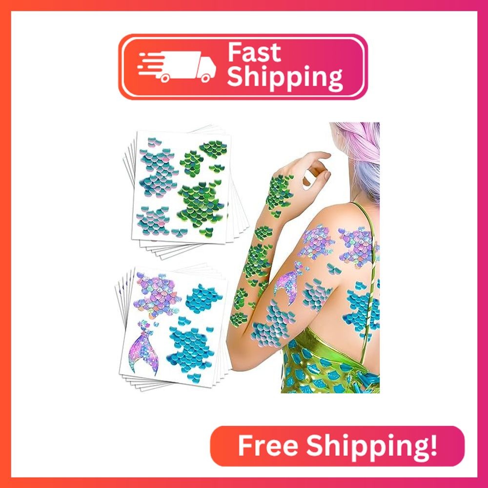 Mermaid Scale Temporary Tattoos Stickers,12 Sheets Mermaid Themed Tattoos Sticke