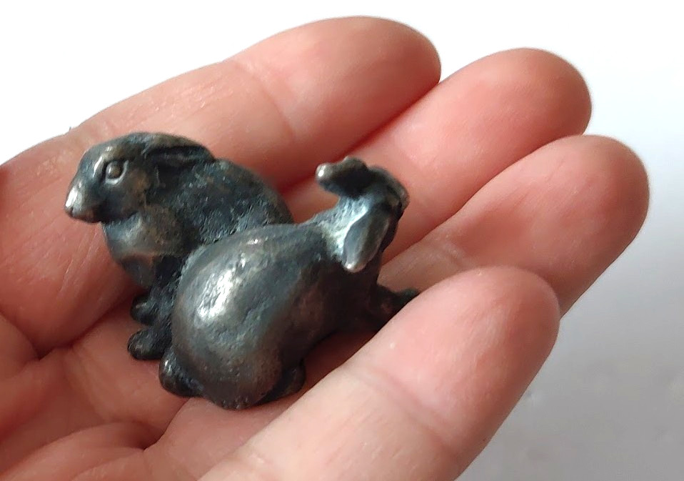 MINIATURE RABBITS HARES Figure VTG House of Goebel SILVER PLATE METAL FIGURE