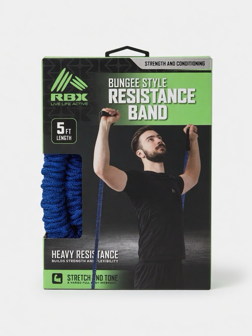 RBX Bungee Style Resistance Band Blue Heavy 5ft Cushioned Handles New