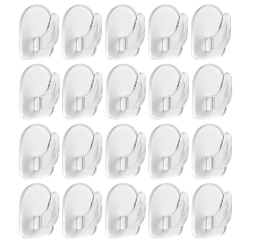 20-Pack Invisible Adhesive Hooks - Heavy Duty Clear Wall Hangers for Bathroom...