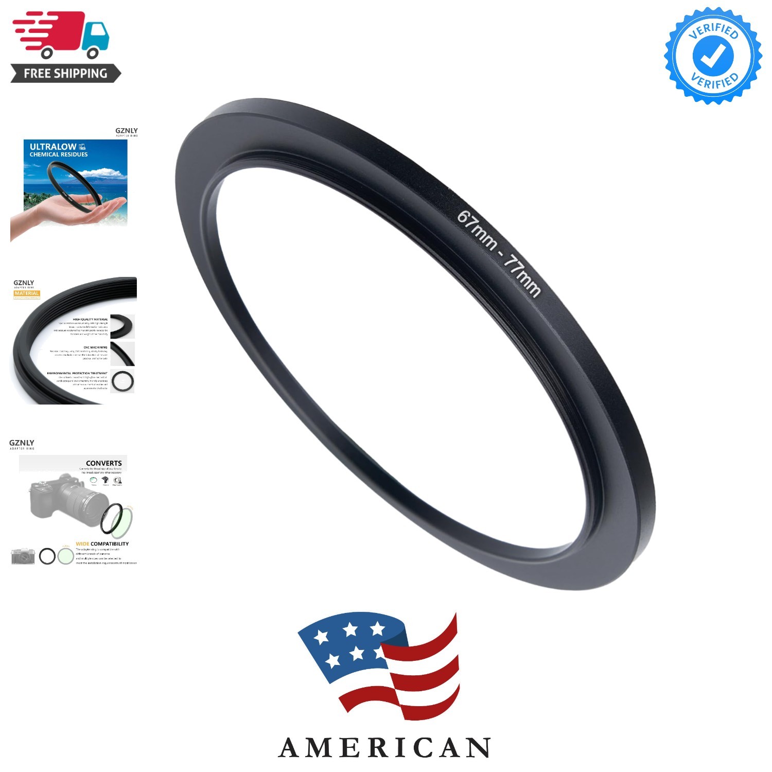 67mm to 77mm Step-up Adapter Rings Filter Adapter Black Metal Step Down Filte...