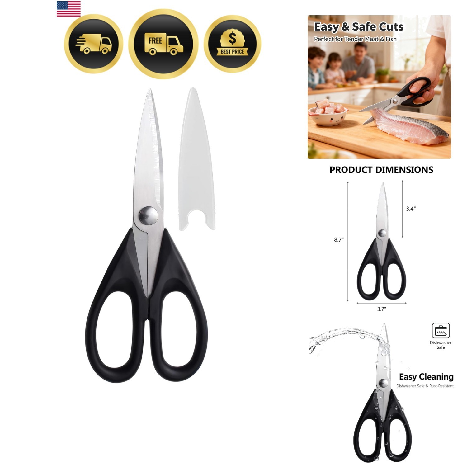 Multipurpose Kitchen Shears, 8.7" Professional Heavy-Duty Scissors, Dishwashe...