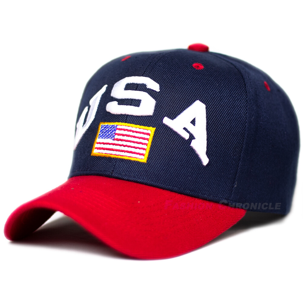 USA Baseball Cap American Flag Hat Patriotic Embroidered Adjustable Curved Men
