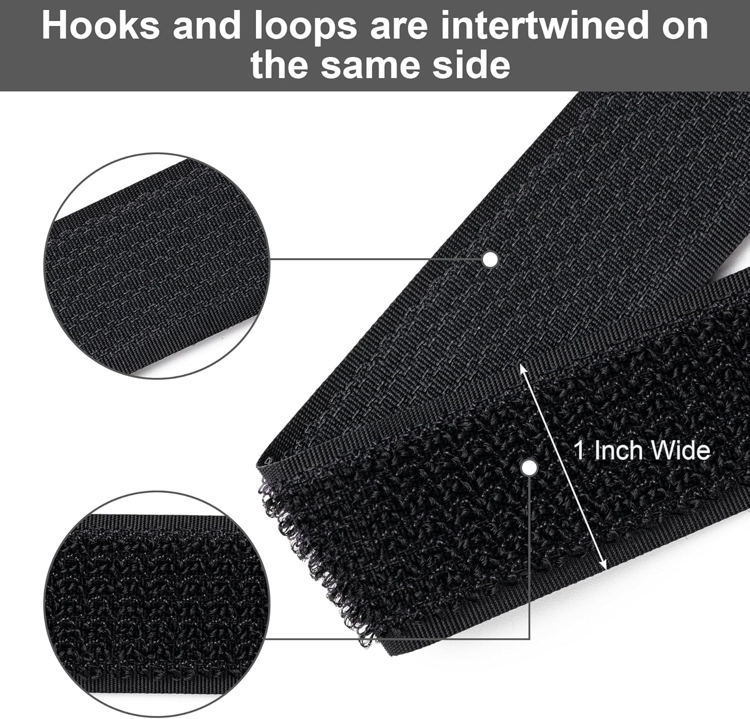 1" x32Ft Hook and Loop, Straps with 50 Plastic 1"×32ft Buckle, Black