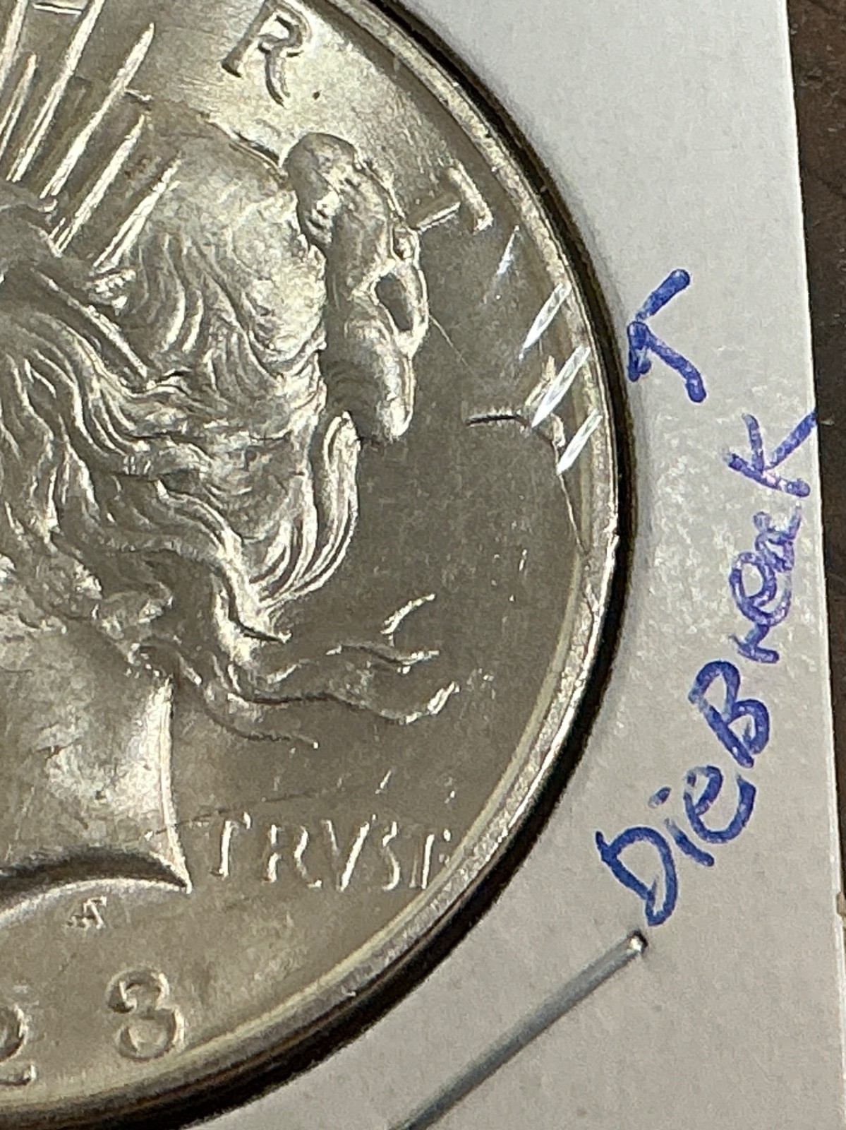 1923-D - $1 Peace Silver Dollar - BU - Die Breaks