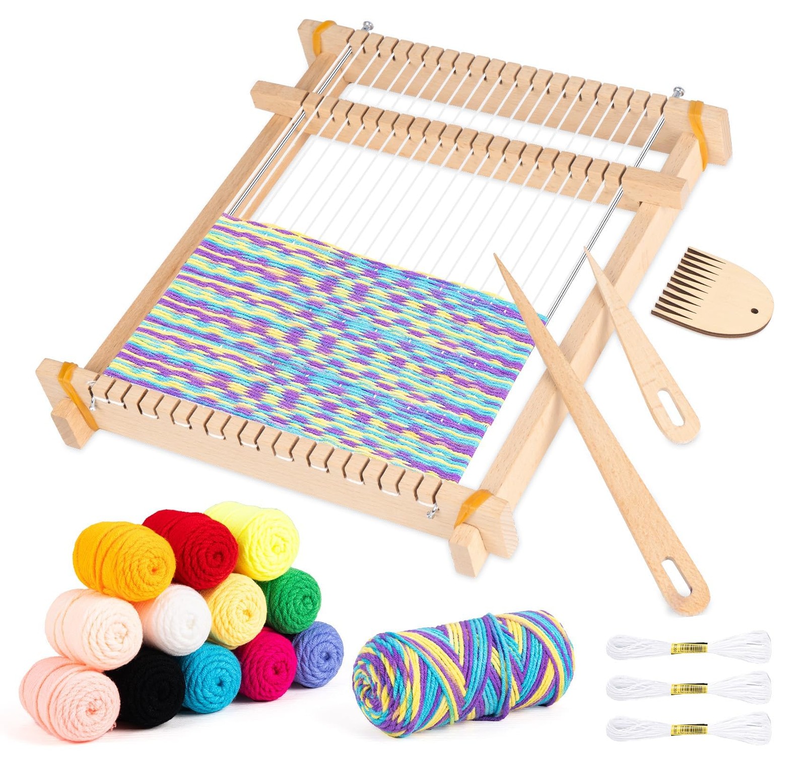 Lemonfilter Weaving Loom for Kids, 9" x 11" DIY Hand-Knitting Wooden Tapestry...