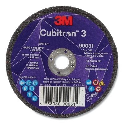Cubitron™ 3 Cut-Off Wheel, 3 in dia x 0.035 in Thick x 3/8 in Arbor, 60+ Grit,